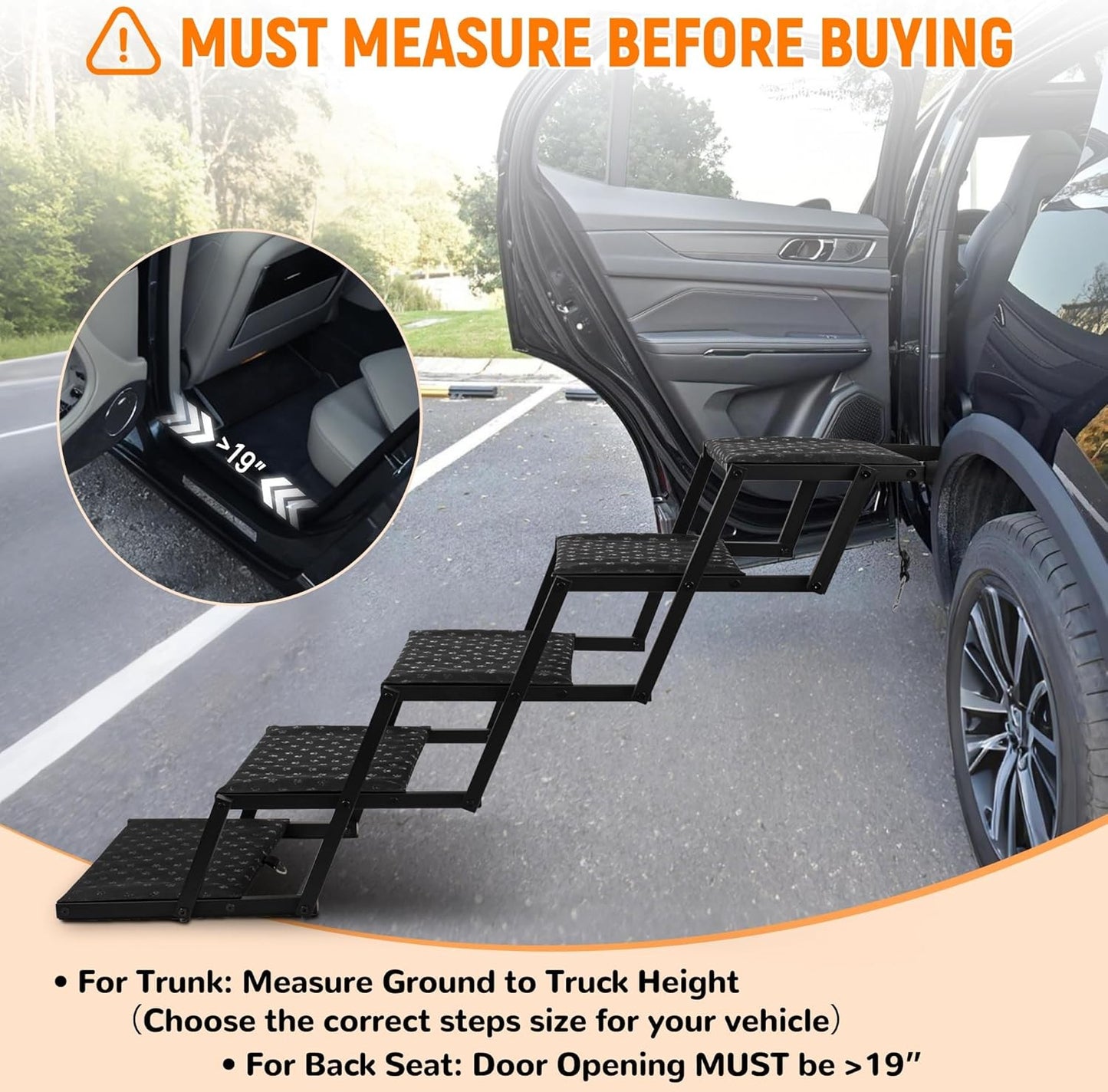 Dog Stairs for Car - Foldable Dog Ramps for Large Dogs with Non Slip 6 Steps