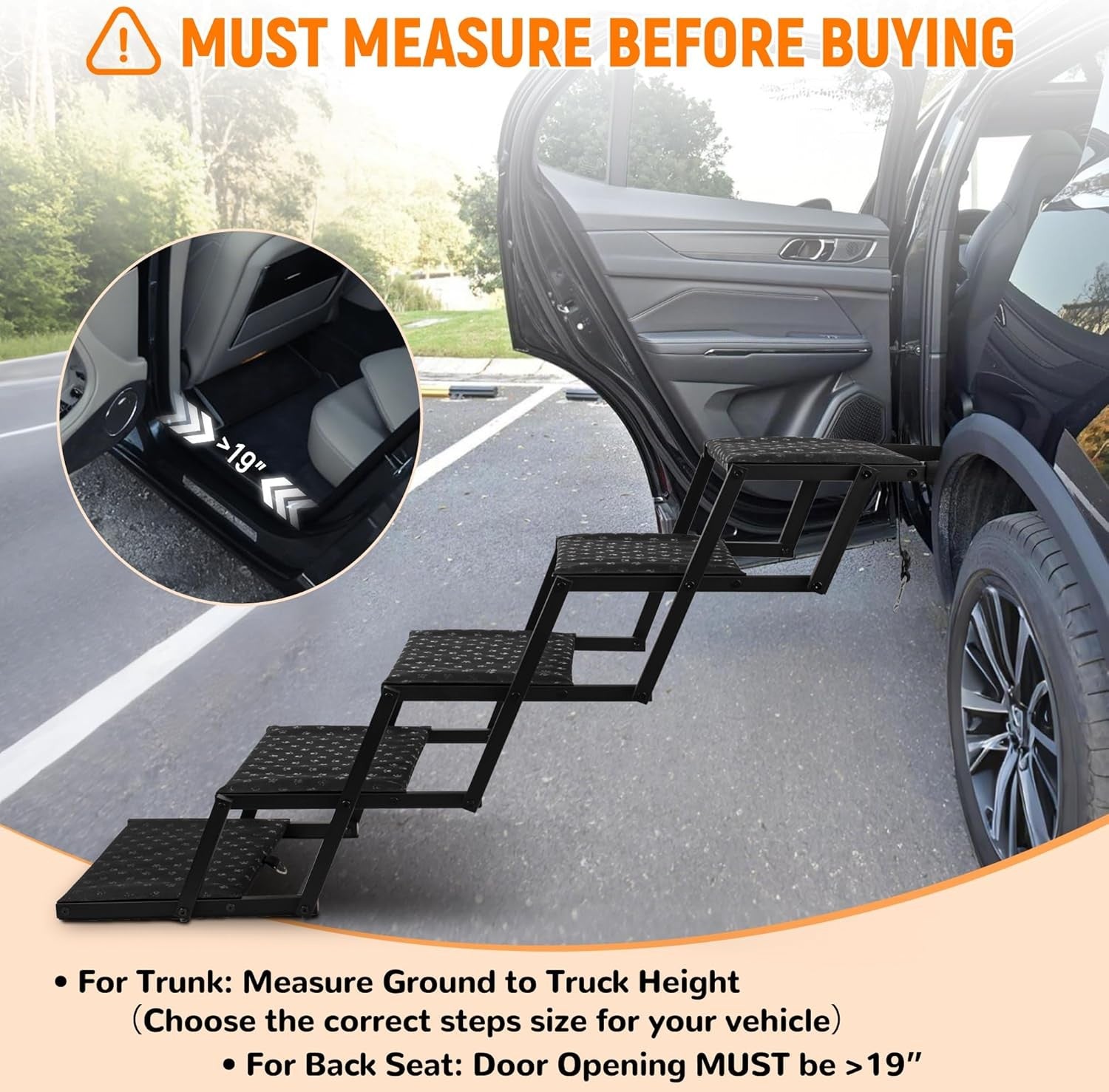 Dog Stairs for Car - Foldable Dog Ramps for Large Dogs with Non Slip 6 Steps