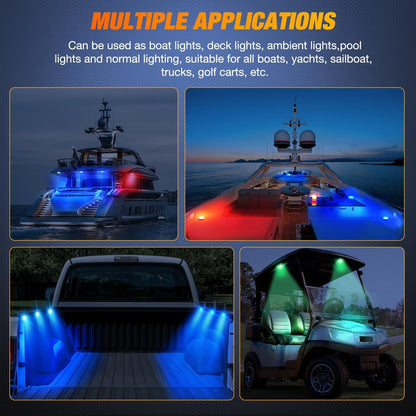 Marine Boat Light 4 PCS 10LED RGB Wireless Cabin Ambiance Multi Color Exterior