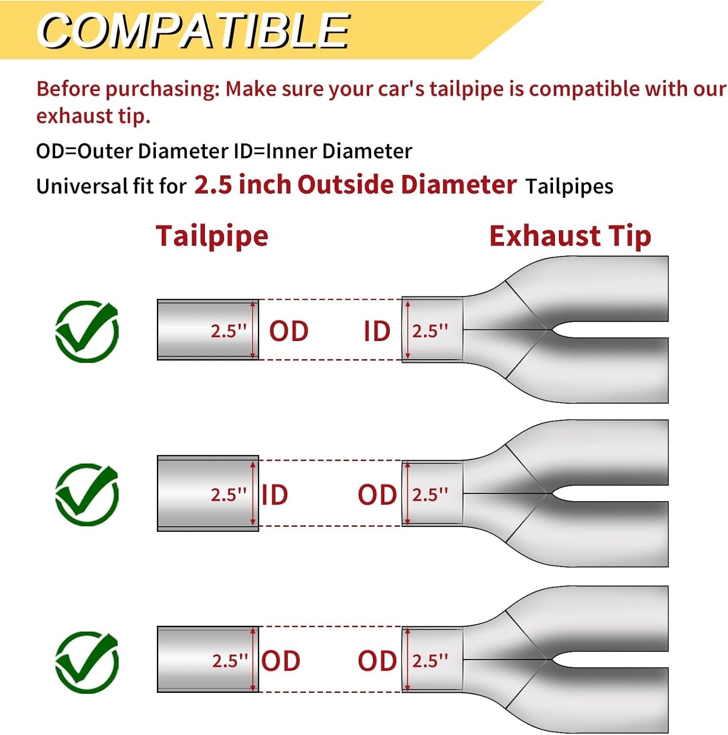 2.5 inch Exhaust Y Pipe, 2.5" Single to 2.5" Dual Exhaust Adapter Connector