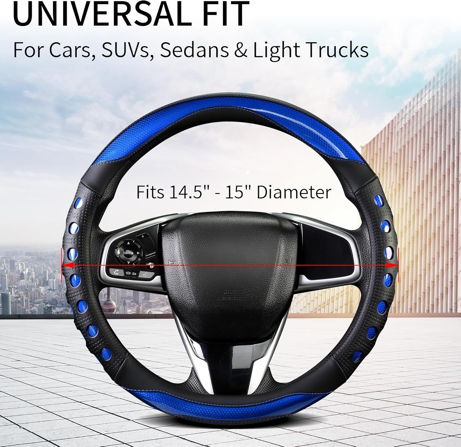 PU Leather Car Steering Wheel Cover Anti-Slip Grip for Women and Men14.5-15 Inch