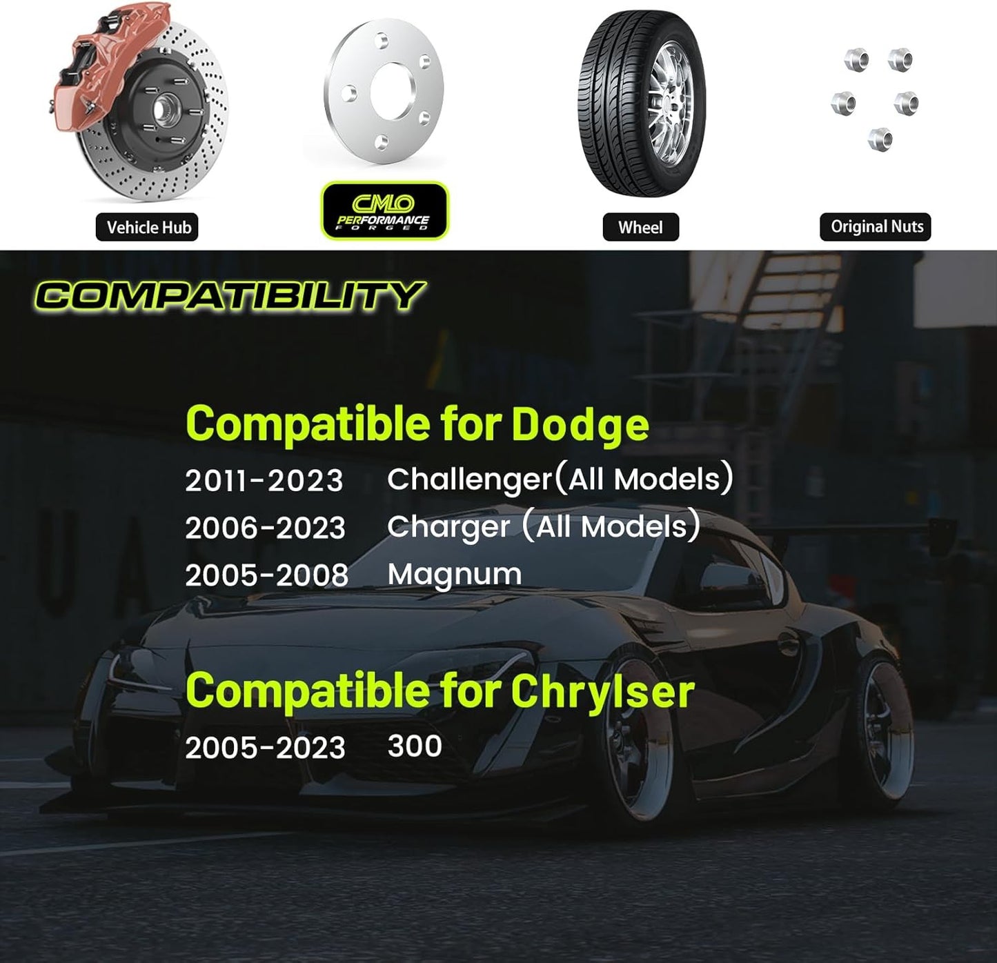 10mm Hubcentric Wheel Spacers 5x115 For Dodge Charger 2006-2022 Chrysler 2pcs