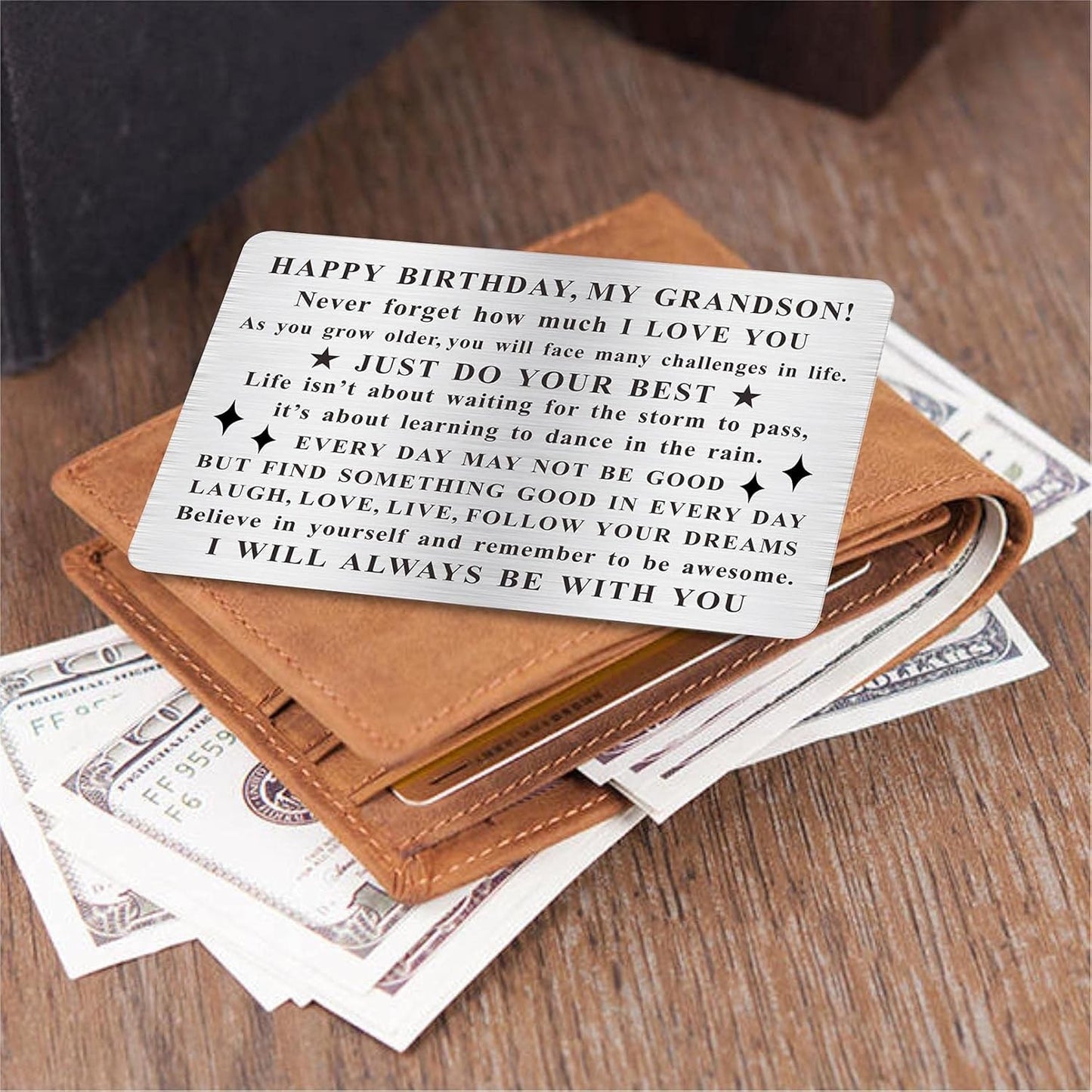 Grandson Birthday Card, Grandson Bday Gift, Engraved Wallet Card