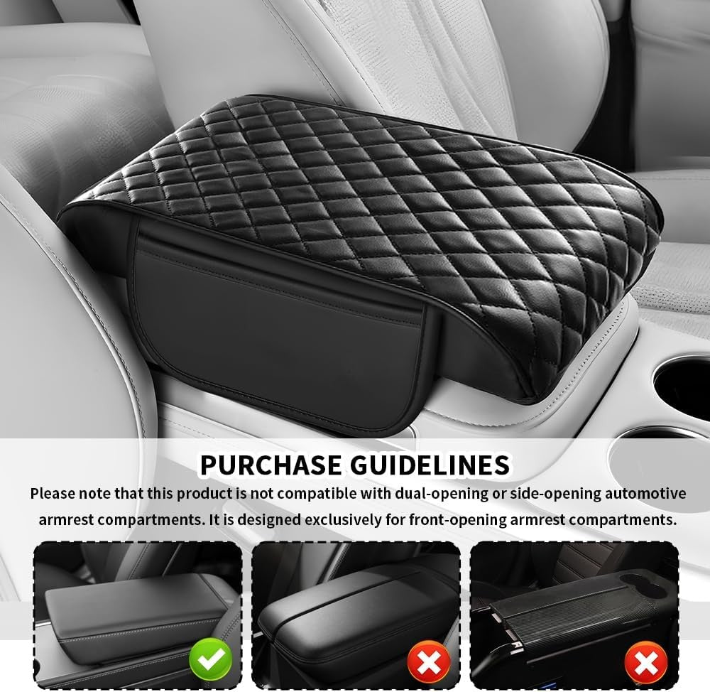Thickened Car Center Console Cover with Side Pockets & Diamond Lattice Design