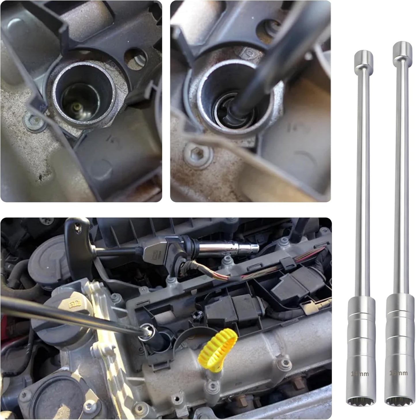 14mm+16mm Extend Spark Plug Socket,Thin Wall 12 Points 3/8" Drive Spark Plug