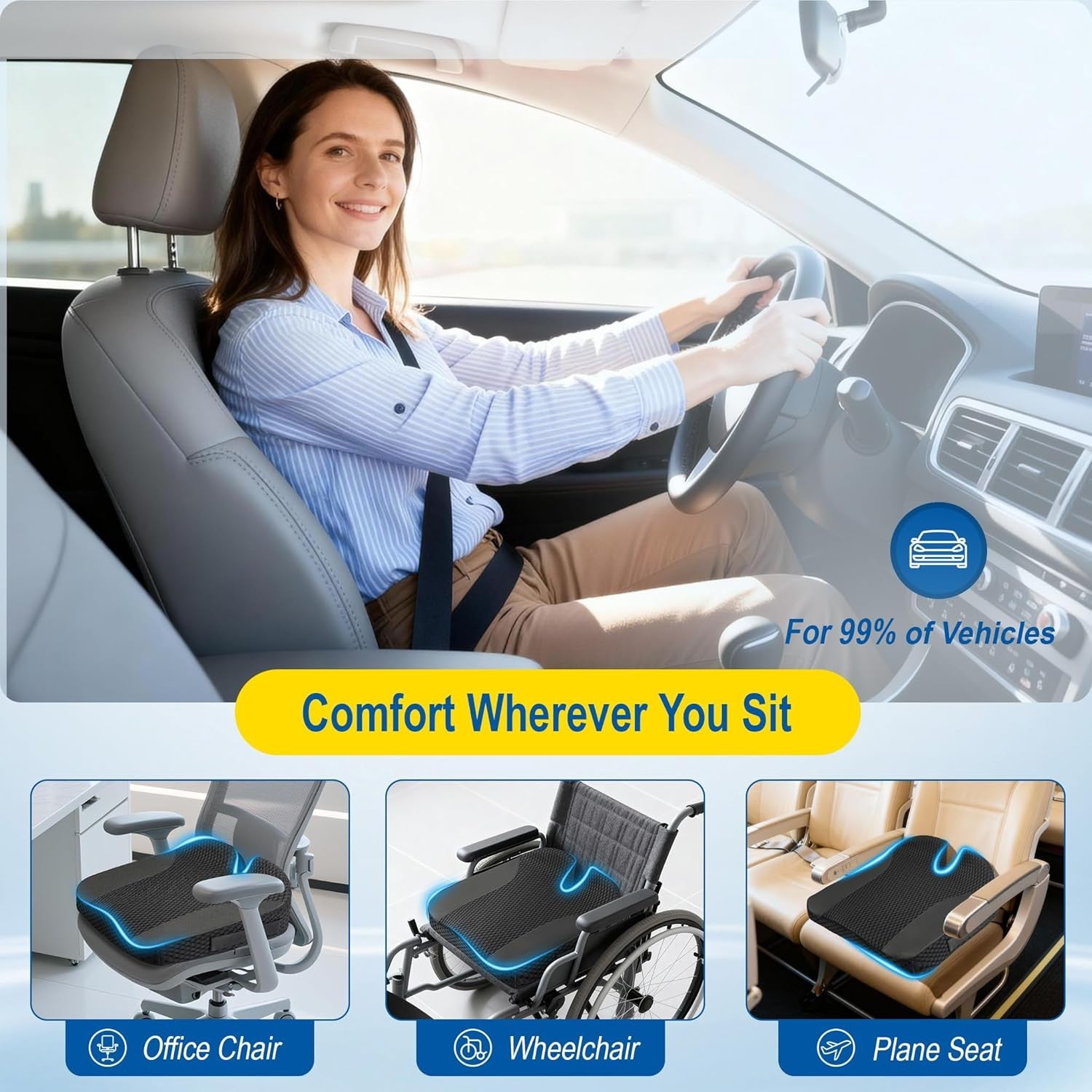Lofty Aim Car Seat Cushion: Ergonomic Memory Foam Cushion for Driving and Long