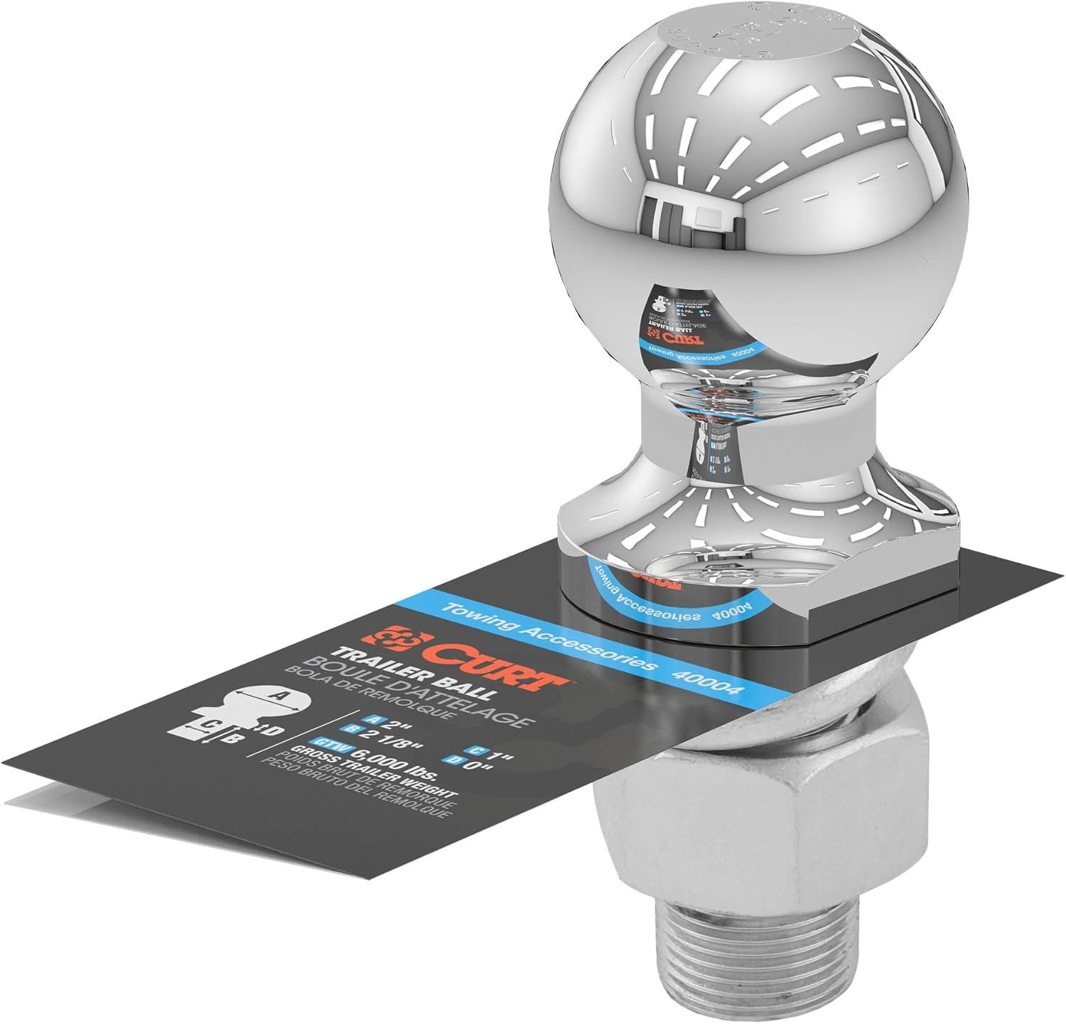 40004 Chrome Trailer Hitch Ball, 6,000 lbs, 2-Inch Diameter 1 x 2-1/8-Inch Shank