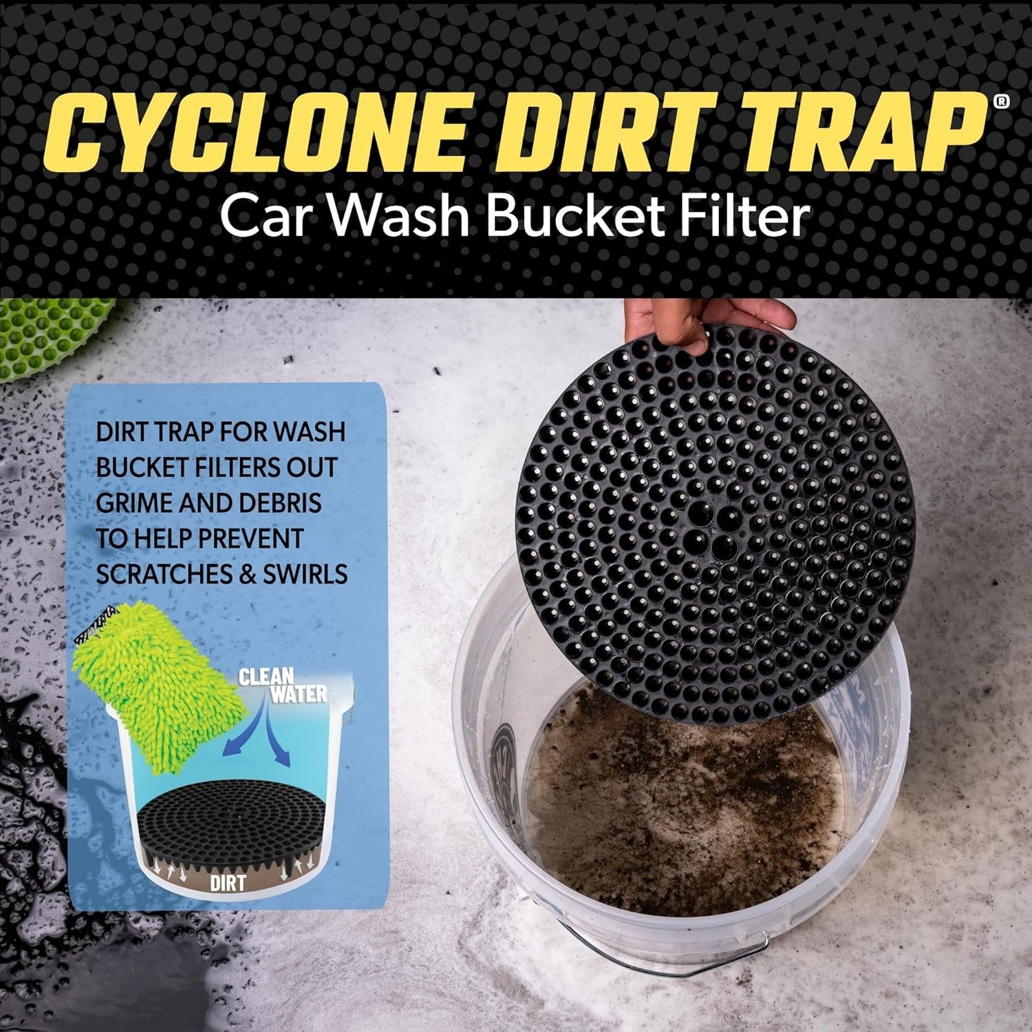 Cyclone Dirt Trap Car Wash Bucket Insert - Filter Removes Dirt and Debris While