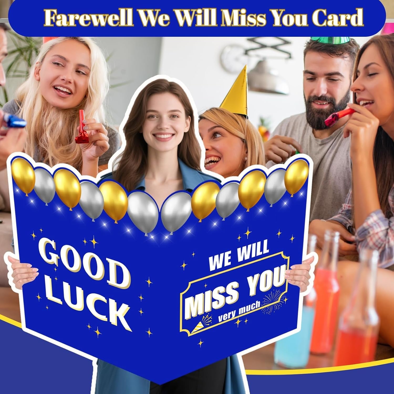 Large We Will Miss You Card with Envelope, Farewell Card for Coworkers, Blue