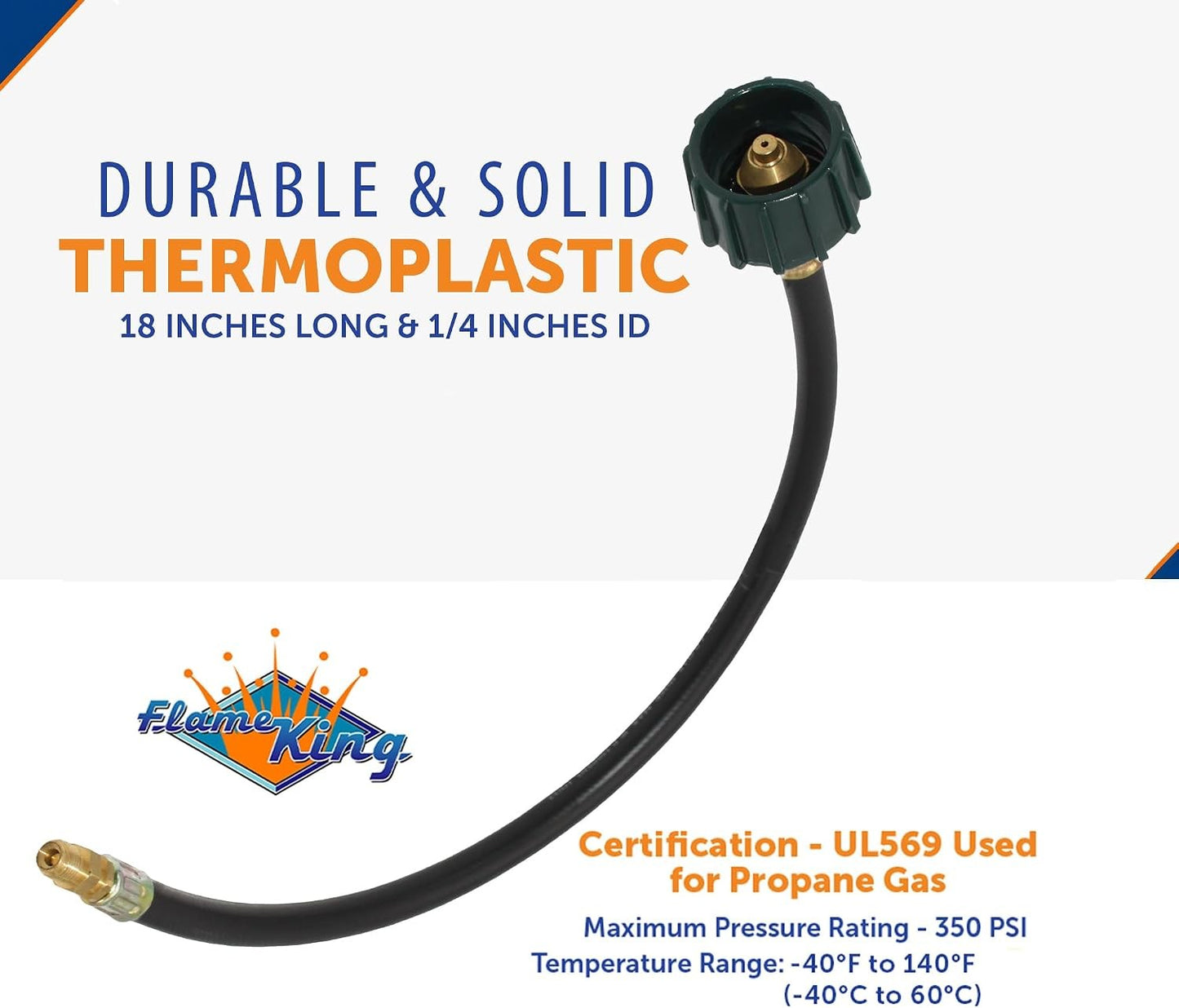 18-inch Pigtail Hose Connectors, 1/4" Male Inverted FLARE (NOT NPT) for RV, Van