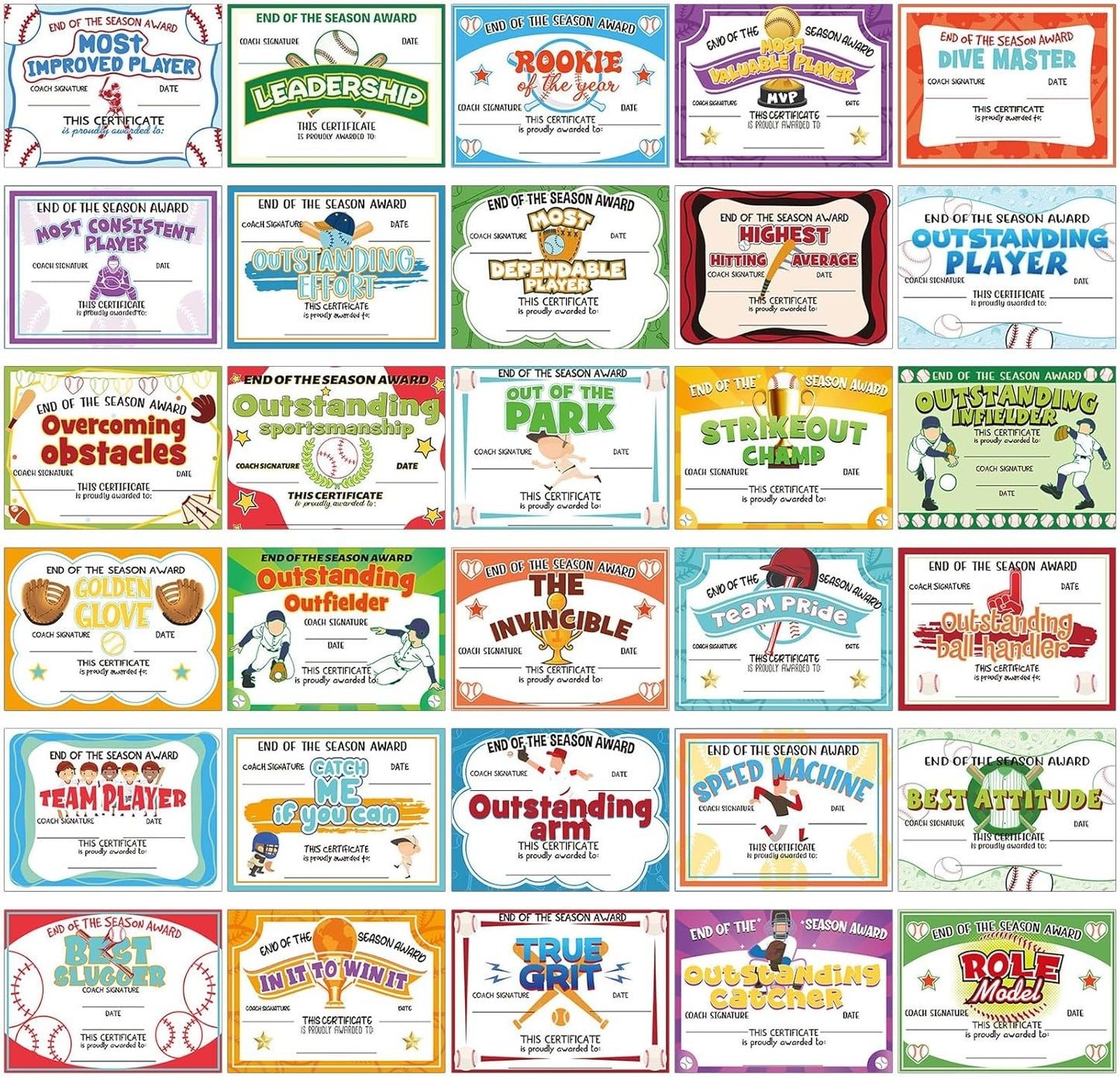 94Pcs Student of Award Certificates End of School Random style shipping Softball