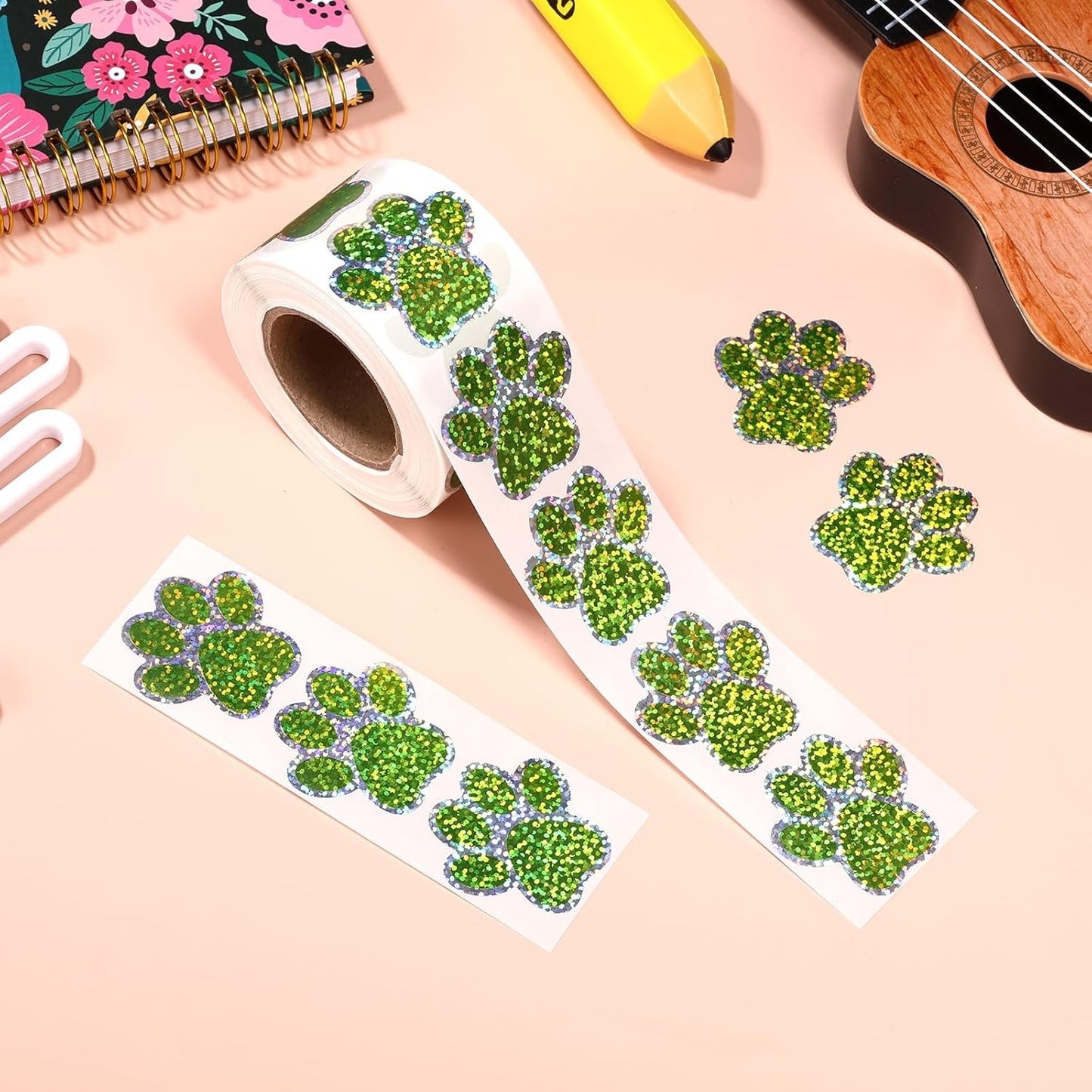 500pcs Dog Paw Print Stickers 1.5in/38mm Holographic Dot Self-Adhesive Puppy Paw