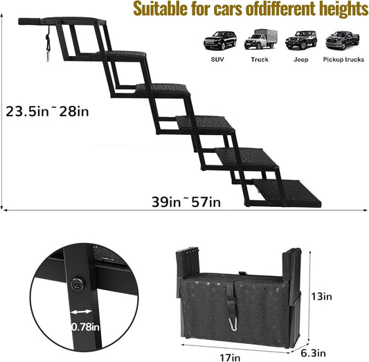 Dog Stairs for Car - Foldable Dog Ramps for Large Dogs with Non Slip 6 Steps