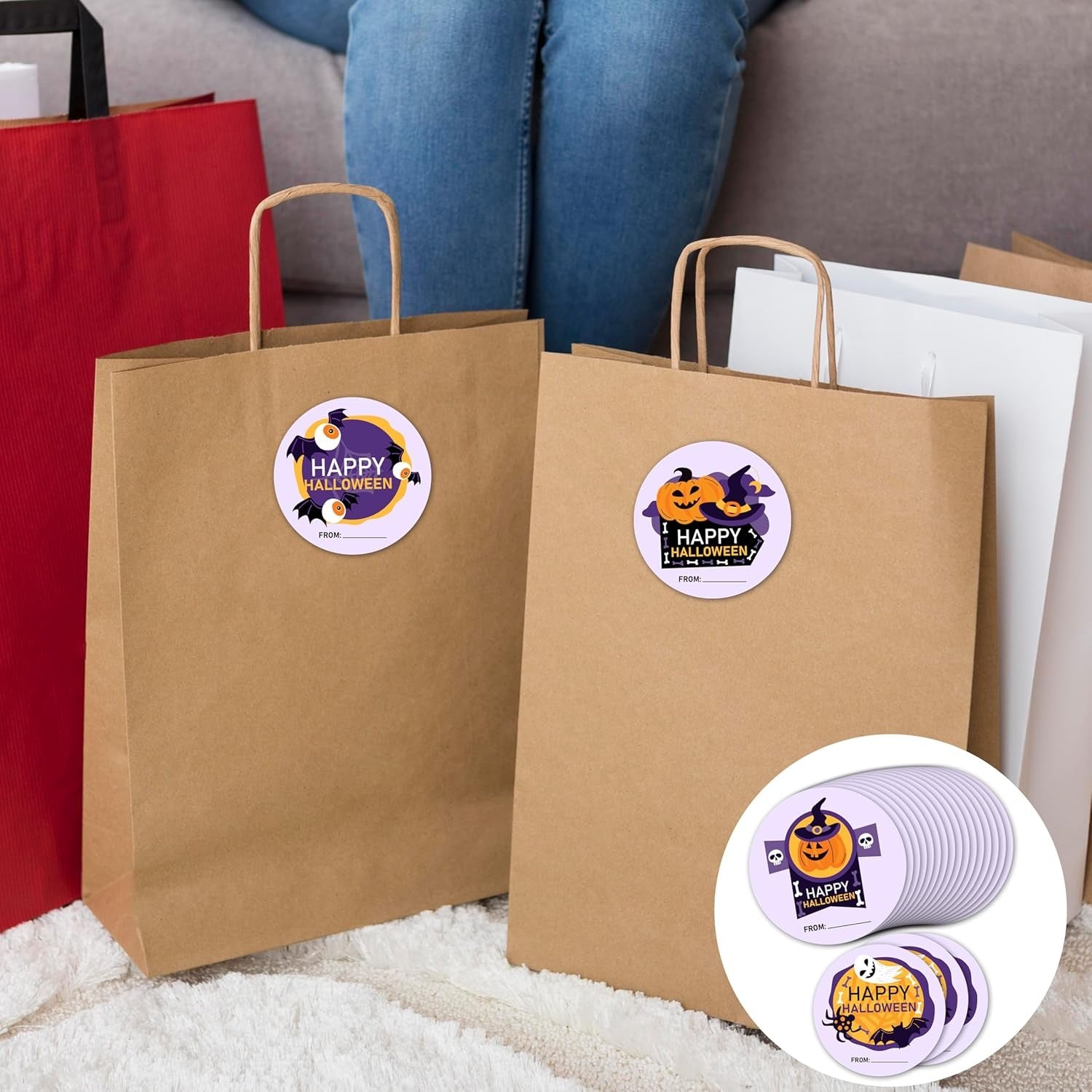 2" Happy Halloween Stickers Set, Bat Ghost Stickers, Gift Box，Greeting Cards DIY