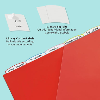 2 Sets 5-Tab Dividers with Front Clear Pocket, Plastic 3 Ring Binder Dividers