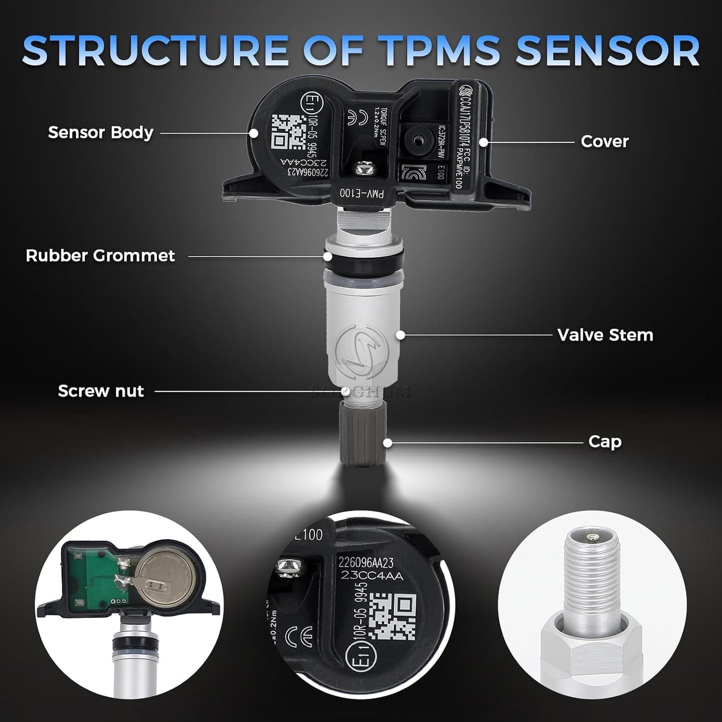 Sorghum Tire Pressure Monitoring System - Pre-Programmed TPMS Sensors 433MHz