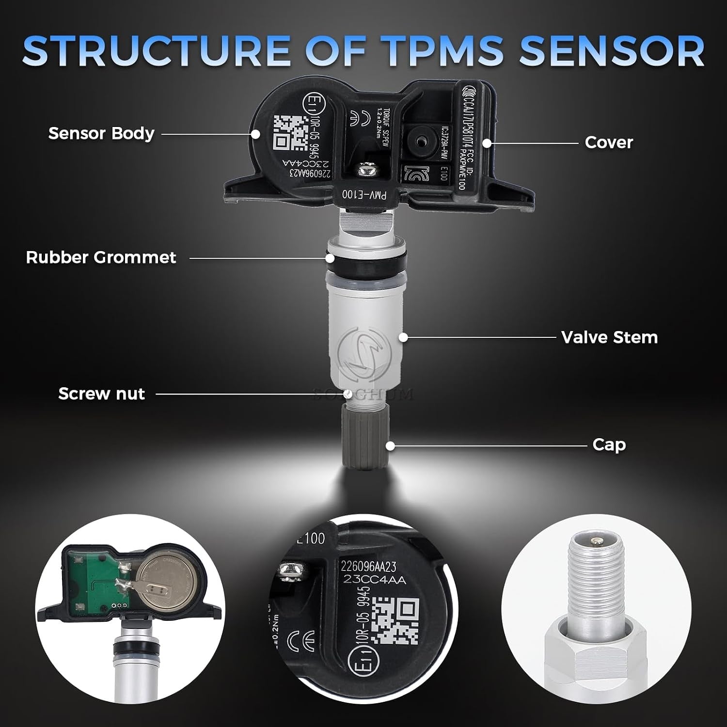 Sorghum Tire Pressure Monitoring System - Pre-Programmed TPMS Sensors 433MHz