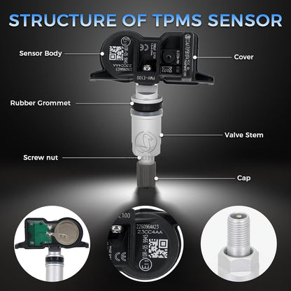 Sorghum Tire Pressure Monitoring System - Pre-Programmed TPMS Sensors 433MHz