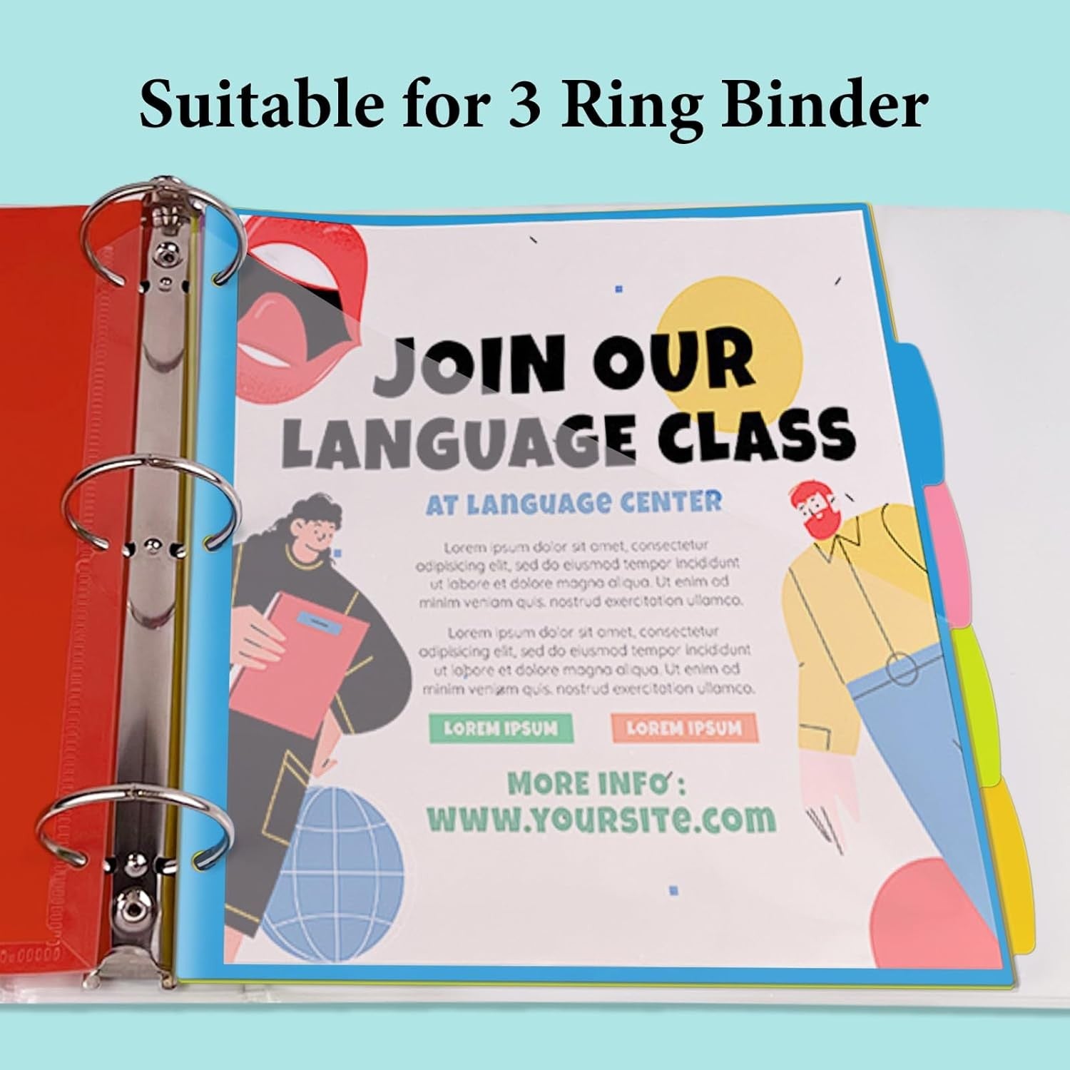 2 Sets 5-Tab Dividers with Front Clear Pocket, Plastic 3 Ring Binder Dividers