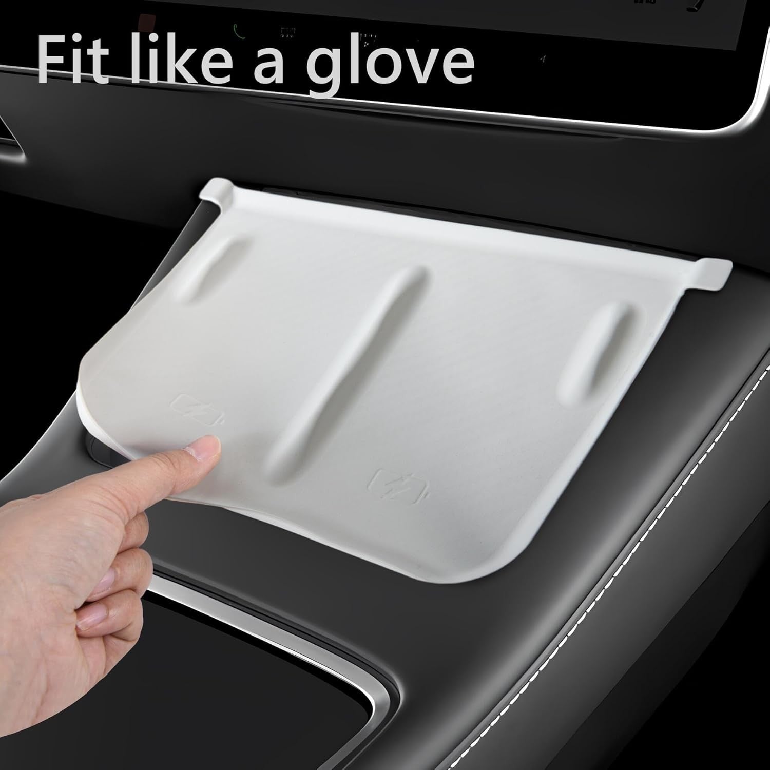 Center Console Silicone Mat(White Carbon Fiber Texture) Designed for Tesla Model