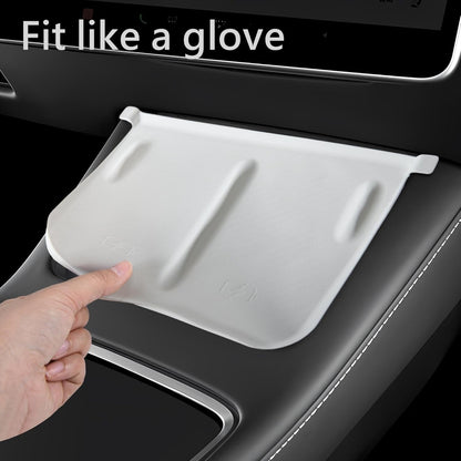 Center Console Silicone Mat(White Carbon Fiber Texture) Designed for Tesla Model