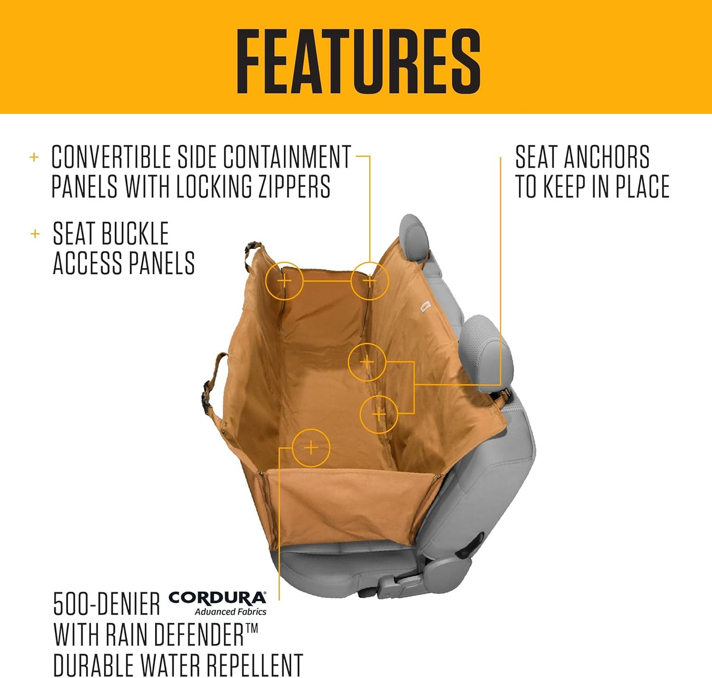 Universal Fitted Nylon Duck Pet Hammock, Dog Back Seat Cover, Carhartt Brown