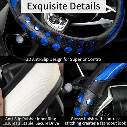 PU Leather Car Steering Wheel Cover Anti-Slip Grip for Women and Men14.5-15 Inch