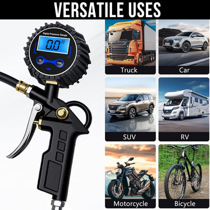 Digital Tire Pressure Gauge with Inflator, 3-250 PSI Air Compressor Accessories
