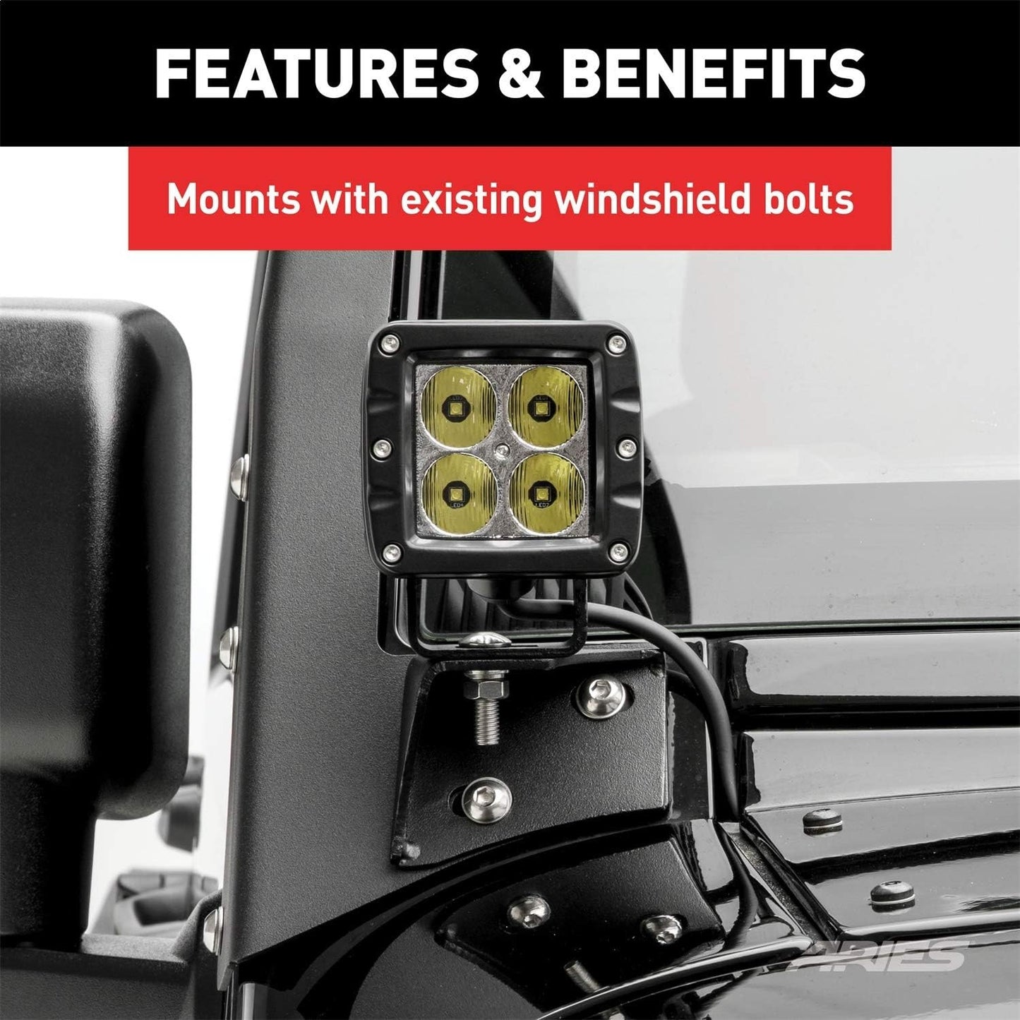 AR15800 Jeep Wrangler JK Windshield Light Brackets, LEDs Sold Separately