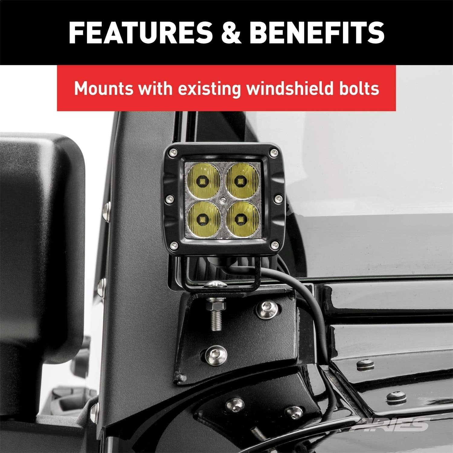 AR15800 Jeep Wrangler JK Windshield Light Brackets, LEDs Sold Separately