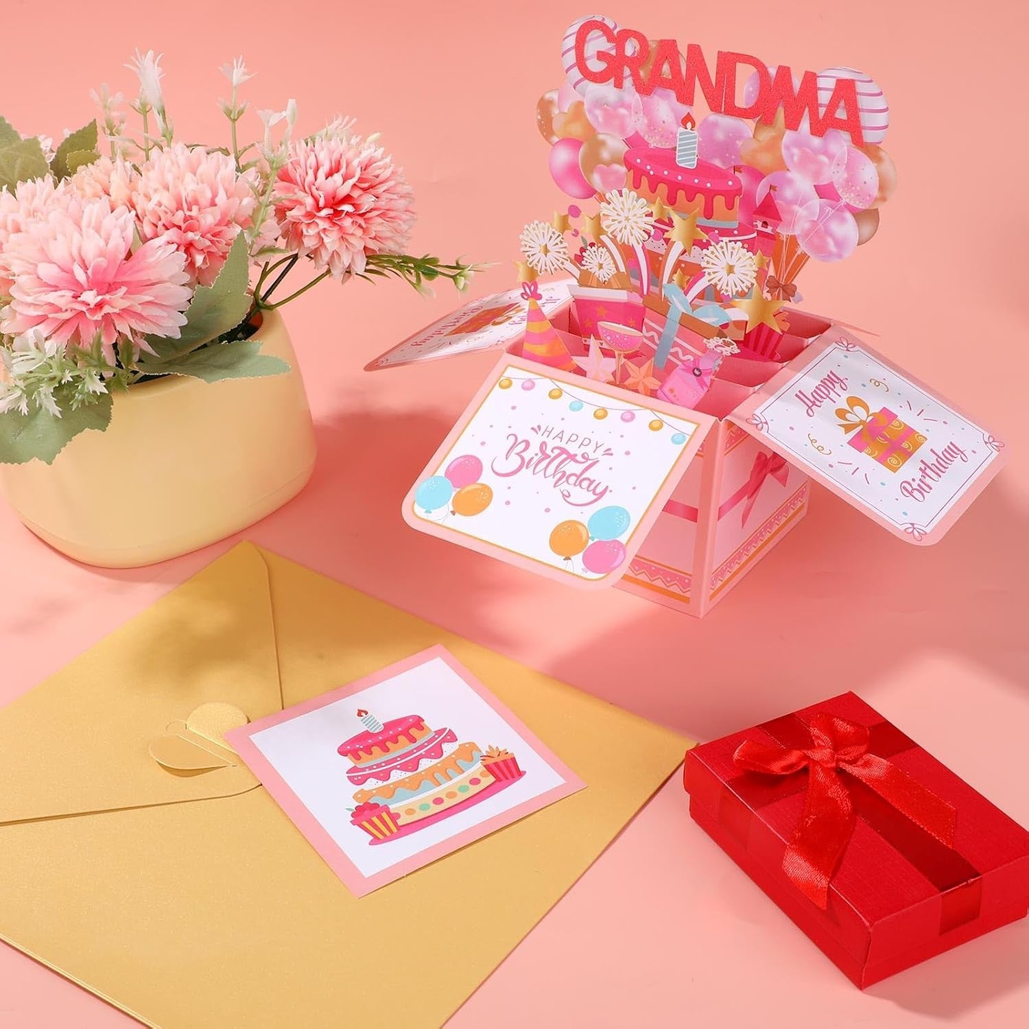 Happy Birthday Pop Card Colorful Balloons & Fireworks Design 3D Greeting Card