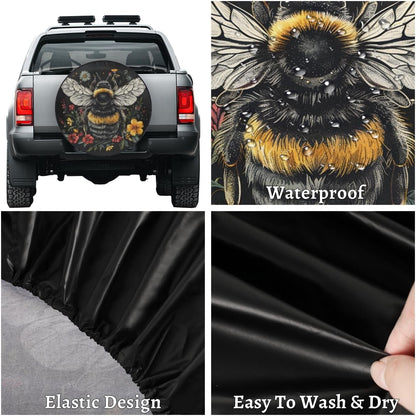 Spare Tire Cover Bee and Flowers Wheel Covers Protectors Waterproof Dust-Proof