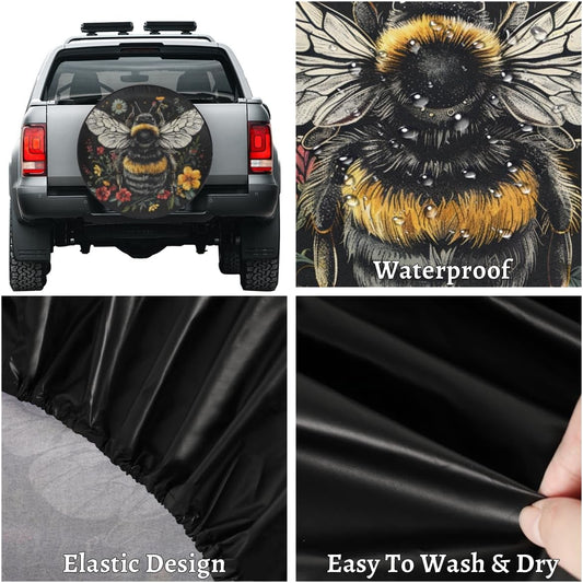 Spare Tire Cover Bee and Flowers Wheel Covers Protectors Waterproof Dust-Proof