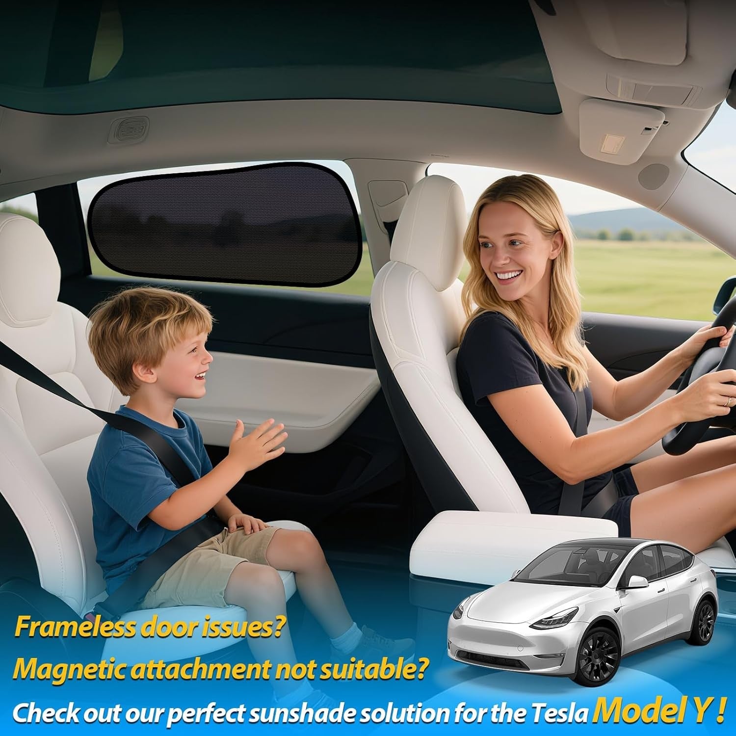 Car Window Shades for Tesla Model Y - Sun Shade Semi-Transparent Rear Window