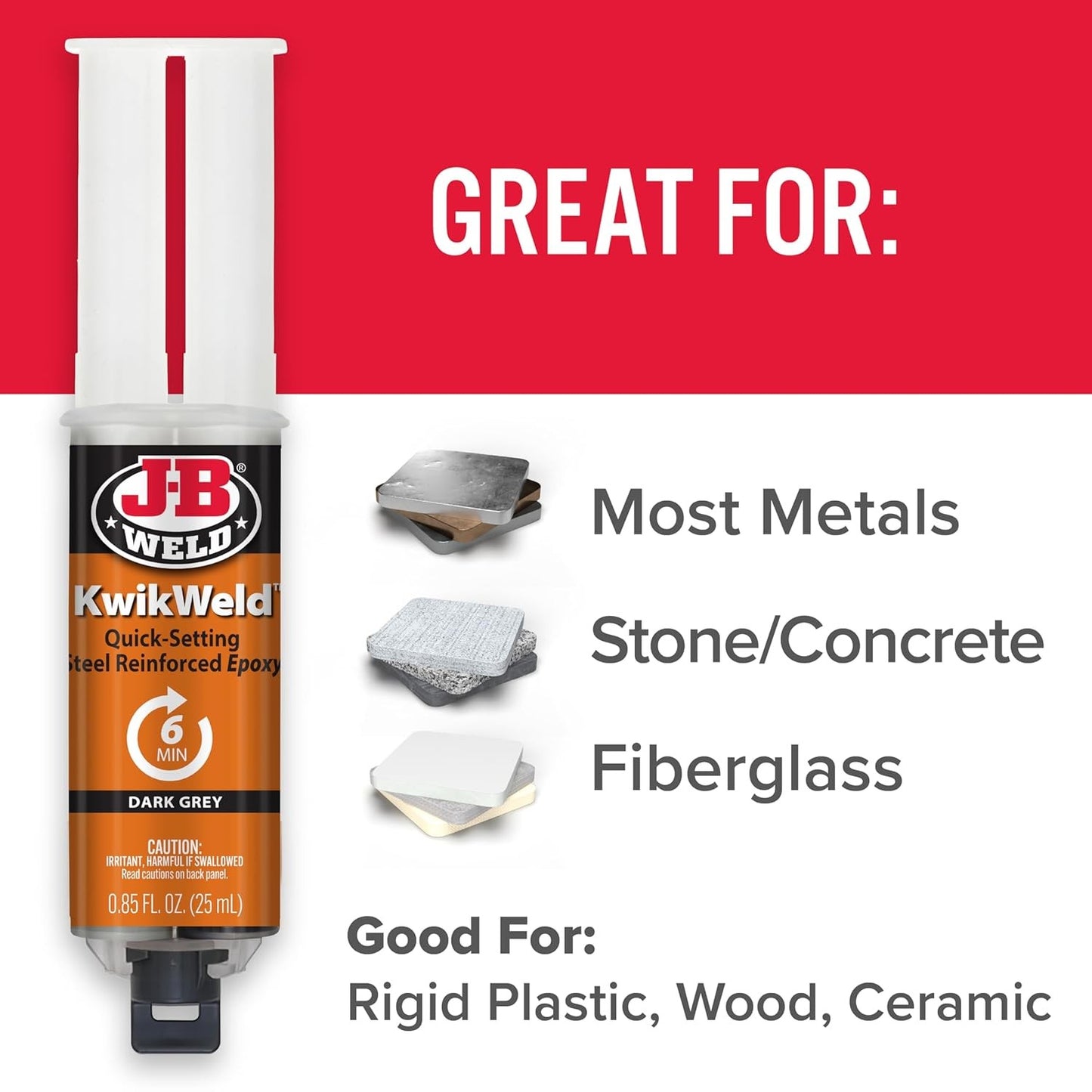 6 Minute Set Epoxy KwikWeld High Strength, Waterproof, 1 Pack, Dark Grey 50176-2