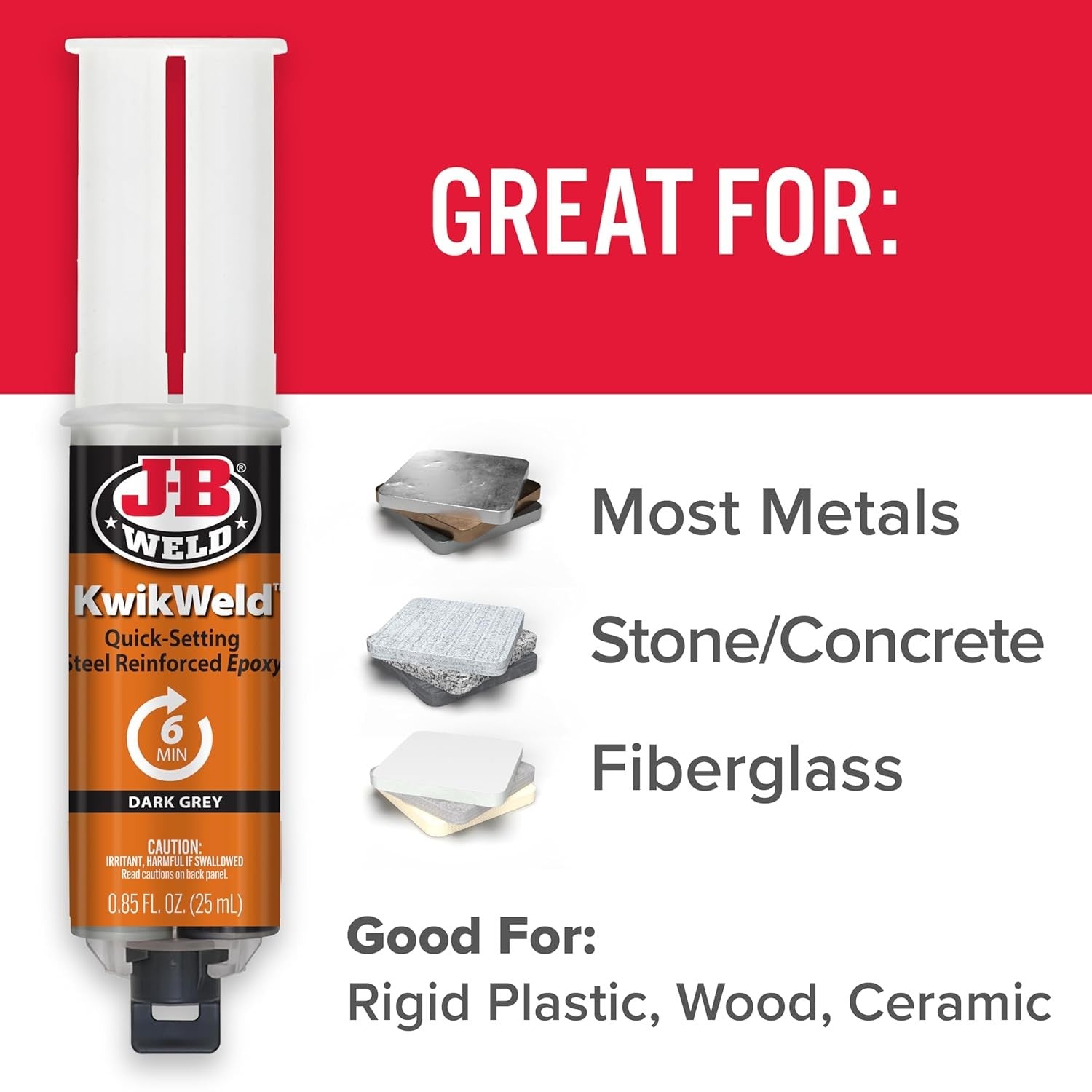 6 Minute Set Epoxy KwikWeld High Strength, Waterproof, 1 Pack, Dark Grey 50176-2