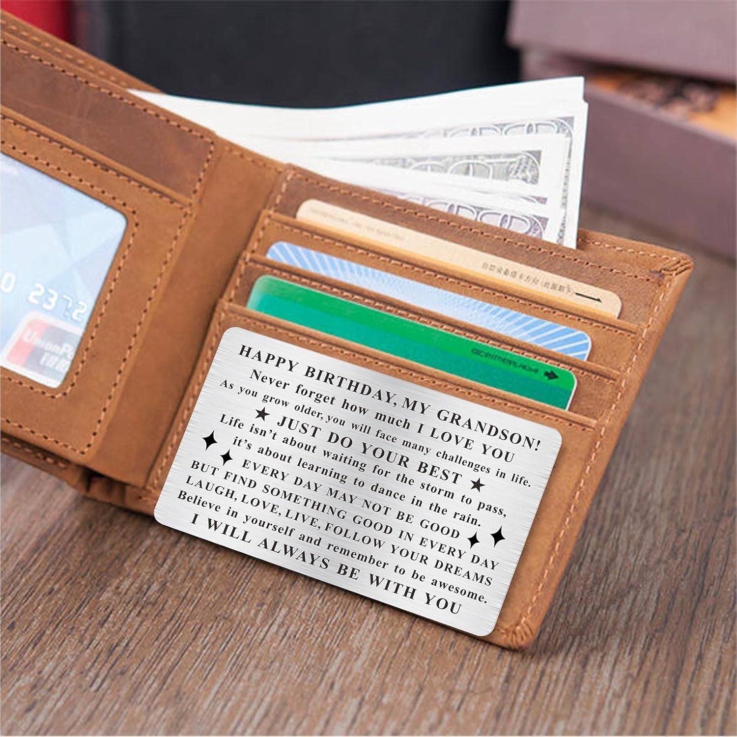 Grandson Birthday Card, Grandson Bday Gift, Engraved Wallet Card
