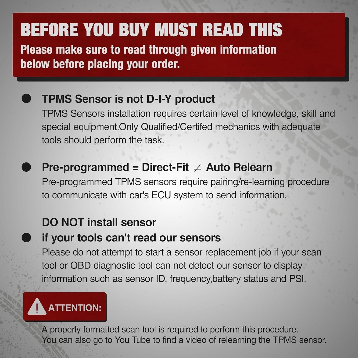 Upgrade TPMS Sensor 2006-2020 GM 315Mhz Tire Pressure Monitoring Sensor
