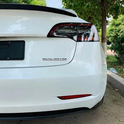 Dual Motor Emblem Sticker for Tesla, Chrome Red Line ABS Underline Badge Letters
