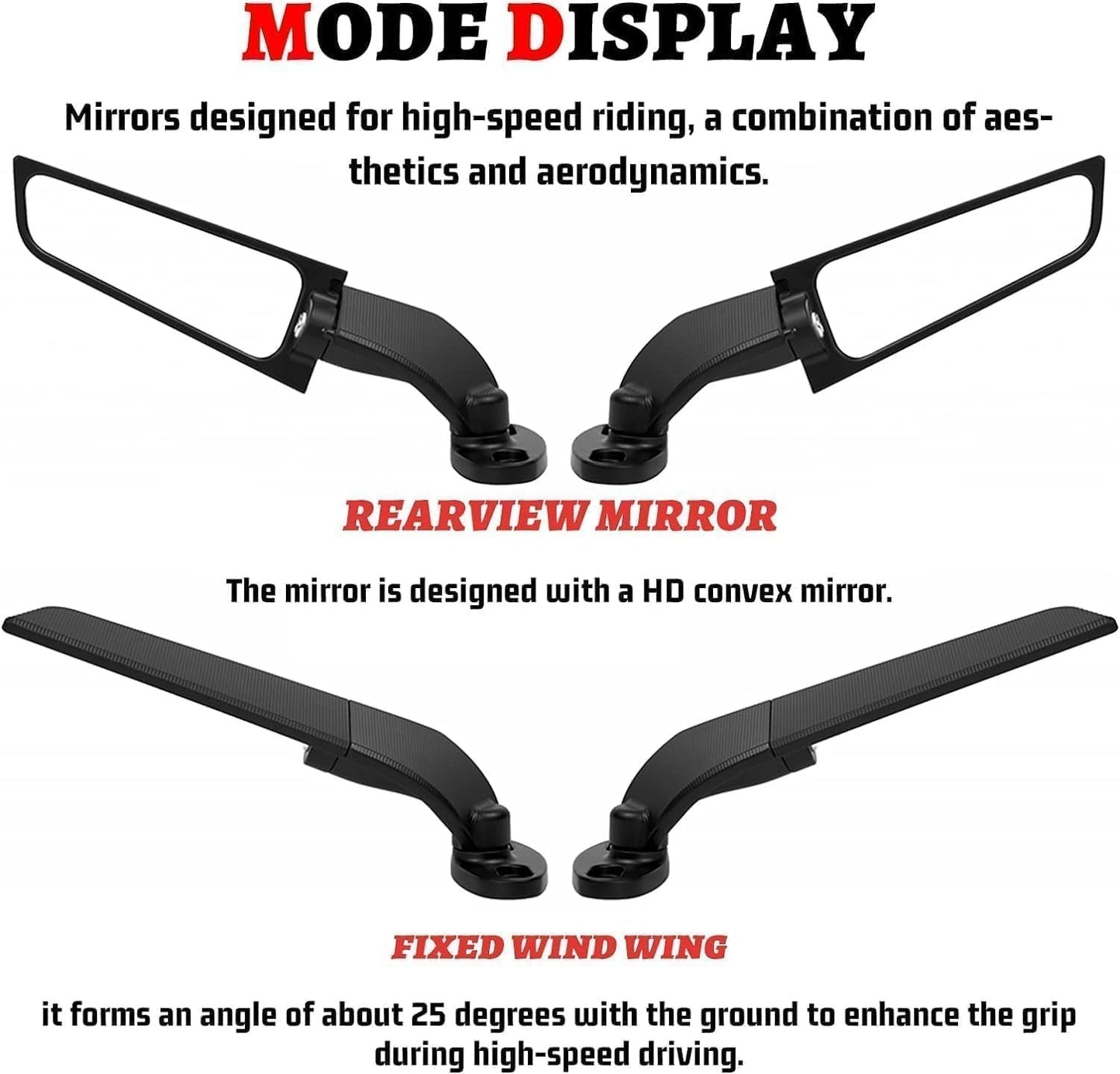 Motorcycle Mirrors Adjustable Rotating Stealth Mirrors for Ninja 400 500 650 300