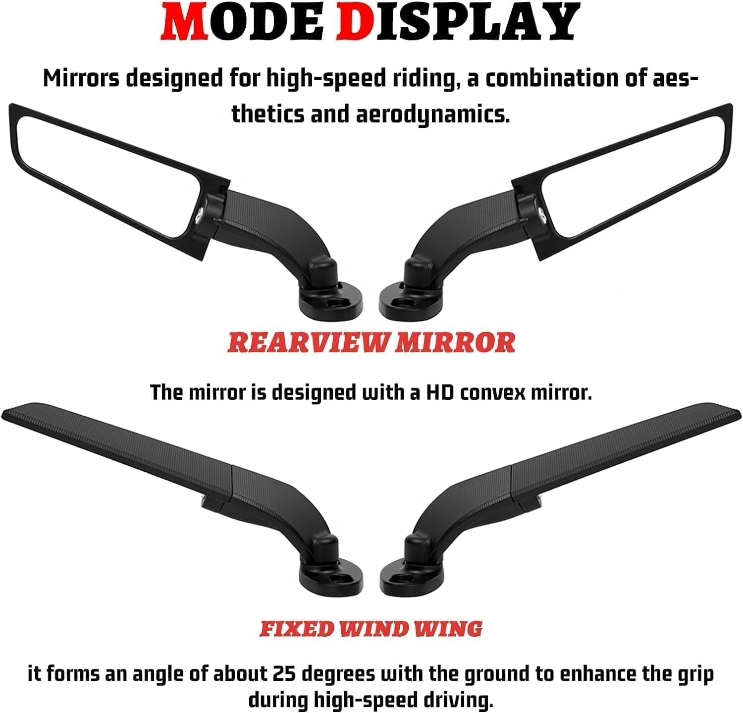 Motorcycle Mirrors Adjustable Rotating Stealth Mirrors for Ninja 400 500 650 300