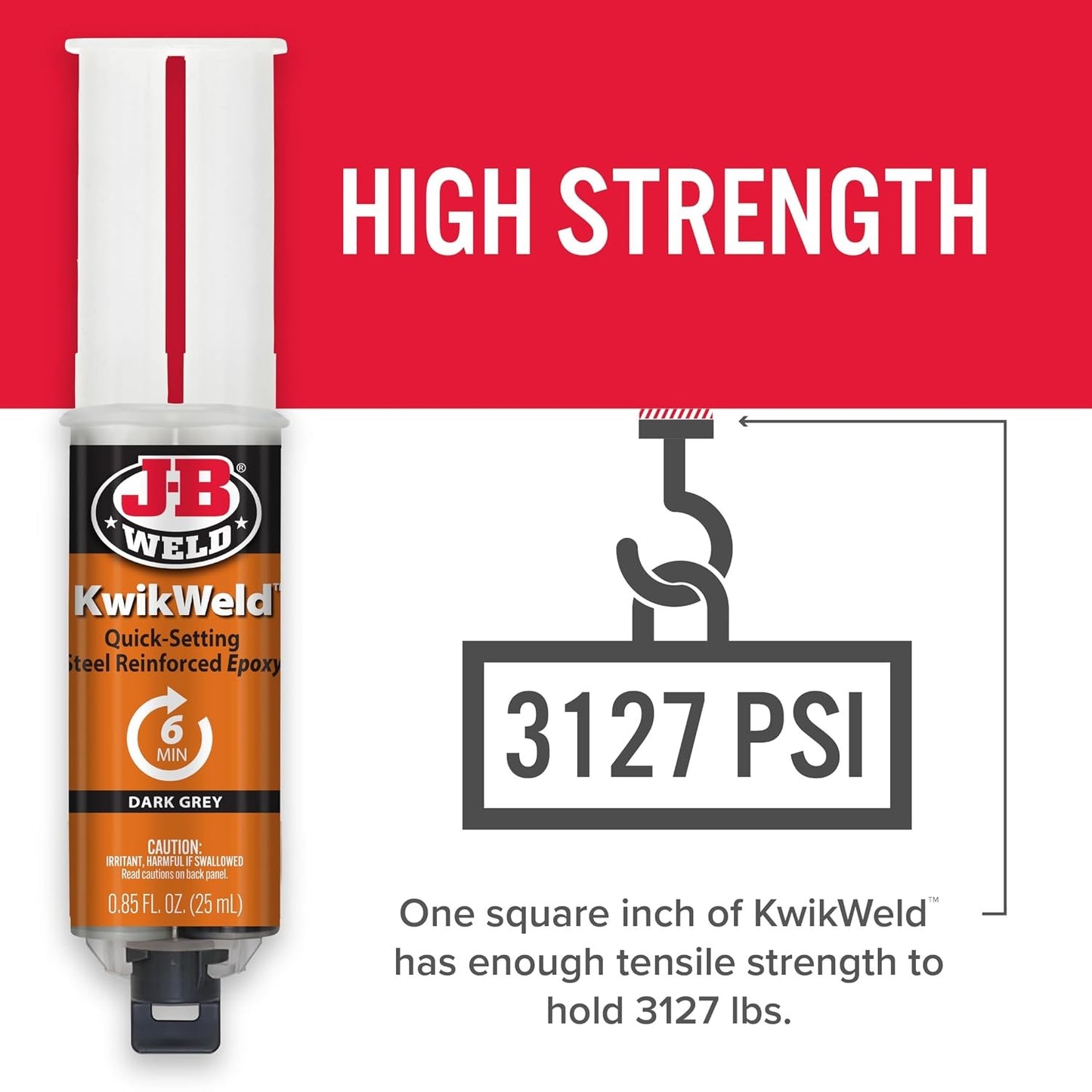 6 Minute Set Epoxy KwikWeld High Strength, Waterproof, 1 Pack, Dark Grey 50176-2