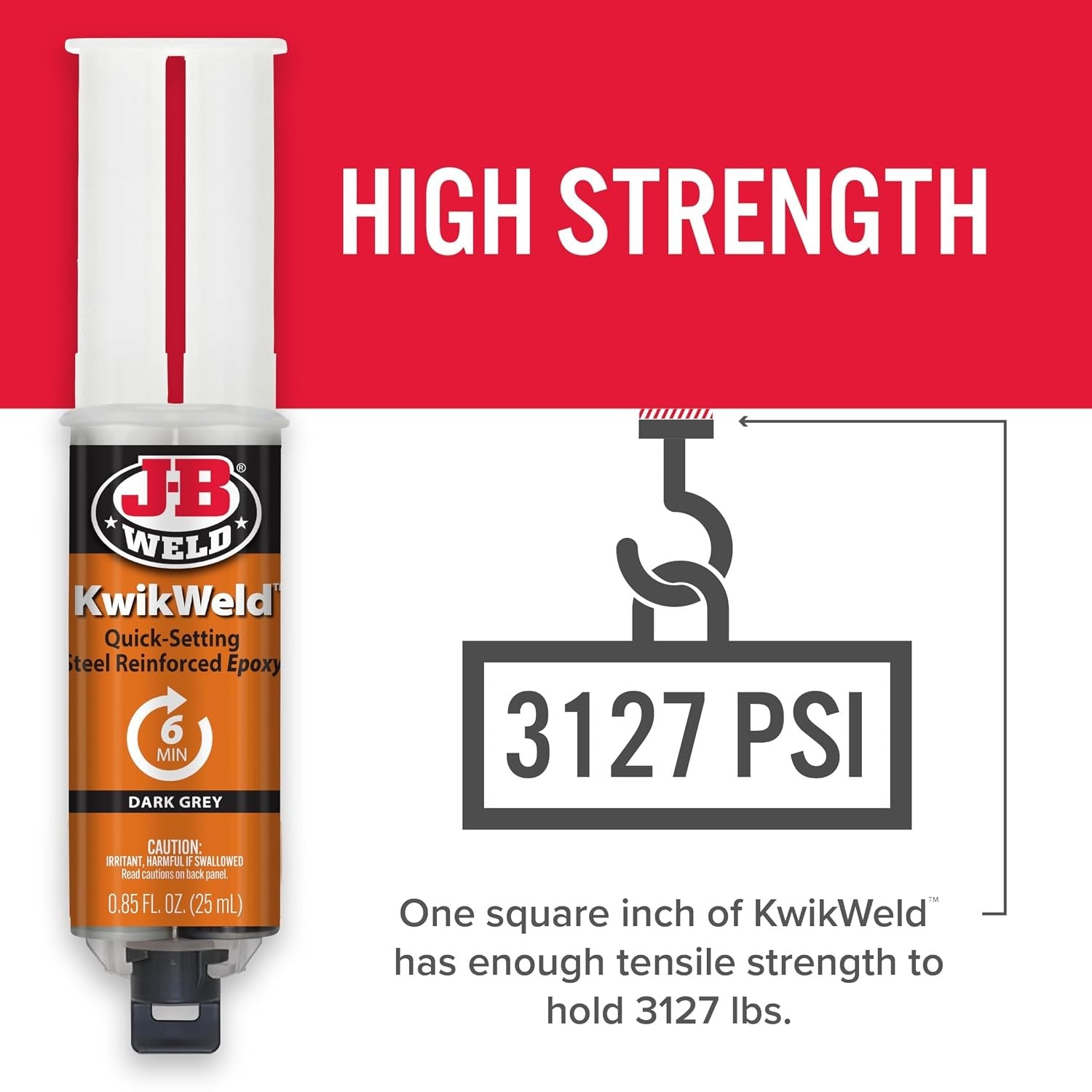 6 Minute Set Epoxy KwikWeld High Strength, Waterproof, 1 Pack, Dark Grey 50176-2