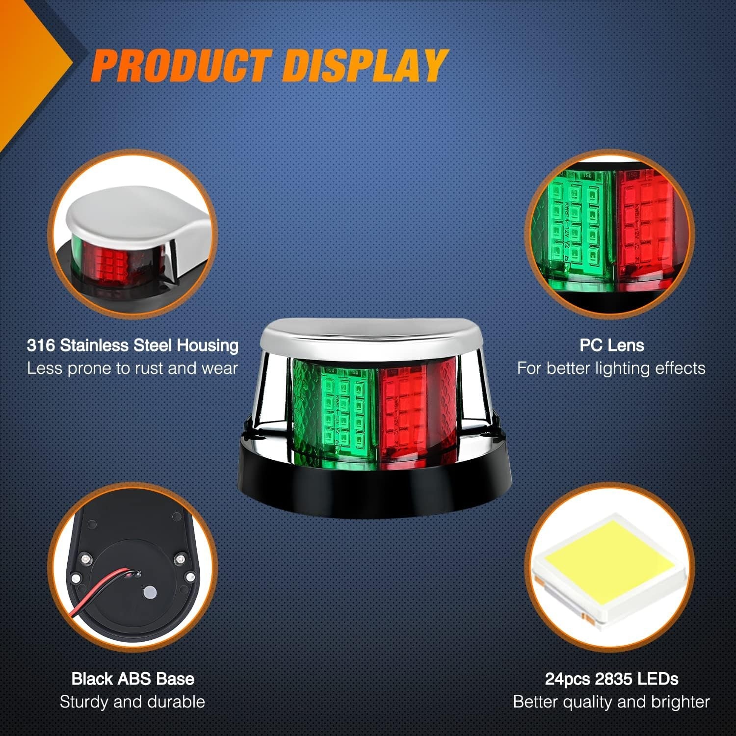 Marine Boat Navigation Light 24LED Red Green LED Port Starboard Signals Bow