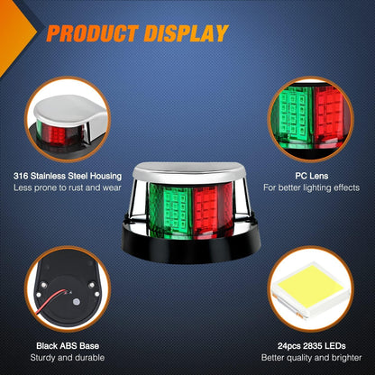 Marine Boat Navigation Light 24LED Red Green LED Port Starboard Signals Bow