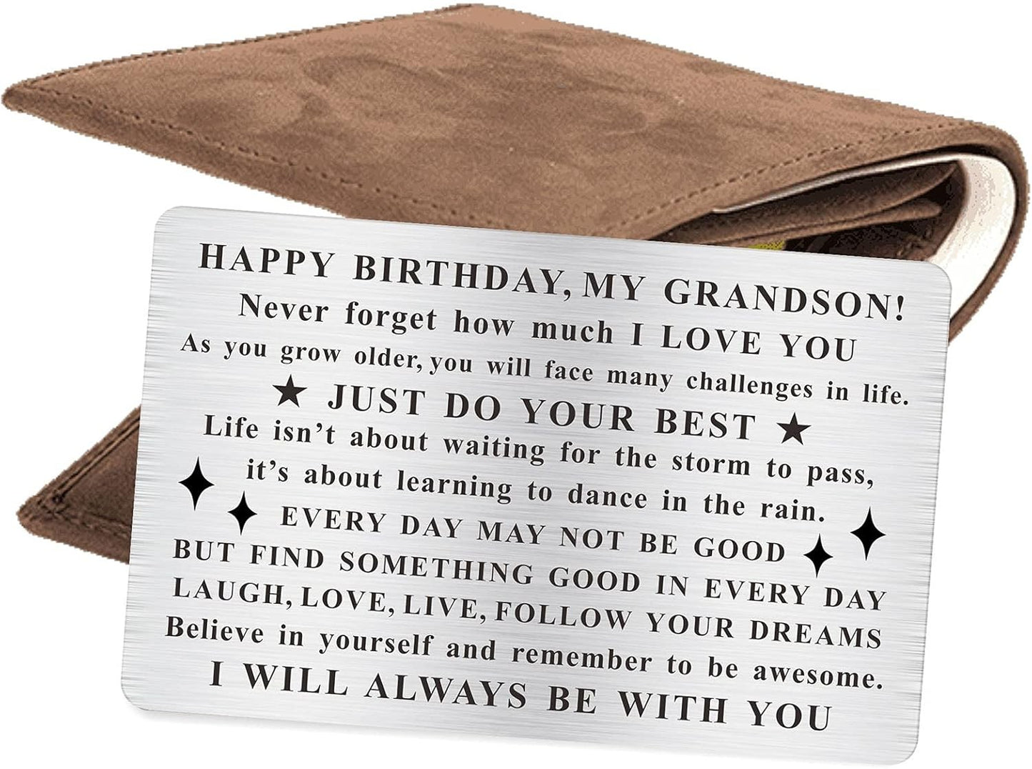 Grandson Birthday Card, Grandson Bday Gift, Engraved Wallet Card