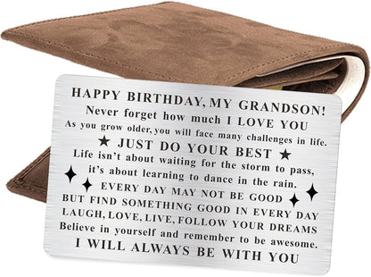 Grandson Birthday Card, Grandson Bday Gift, Engraved Wallet Card