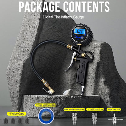 Digital Tire Pressure Gauge with Inflator, 3-250 PSI Air Compressor Accessories