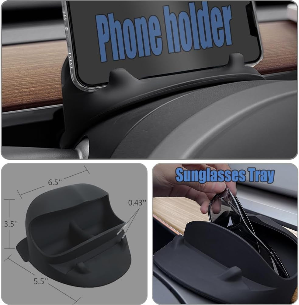 Steering Wheel Mount Phone Holder with Sunglasses Storage Organizer Tray