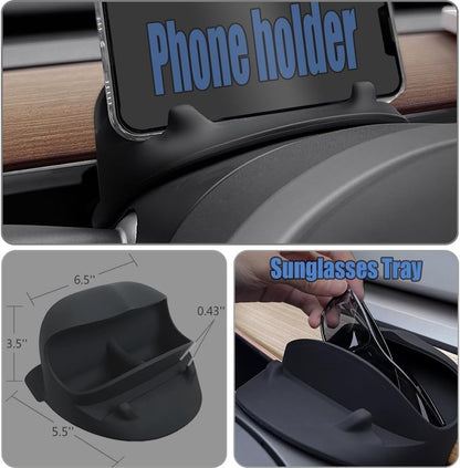 Steering Wheel Mount Phone Holder with Sunglasses Storage Organizer Tray